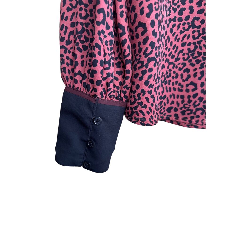 Express Women’s Animal Print Blouse Size SP Maroon Black Long Sleeve Petite - Picture 5 of 8